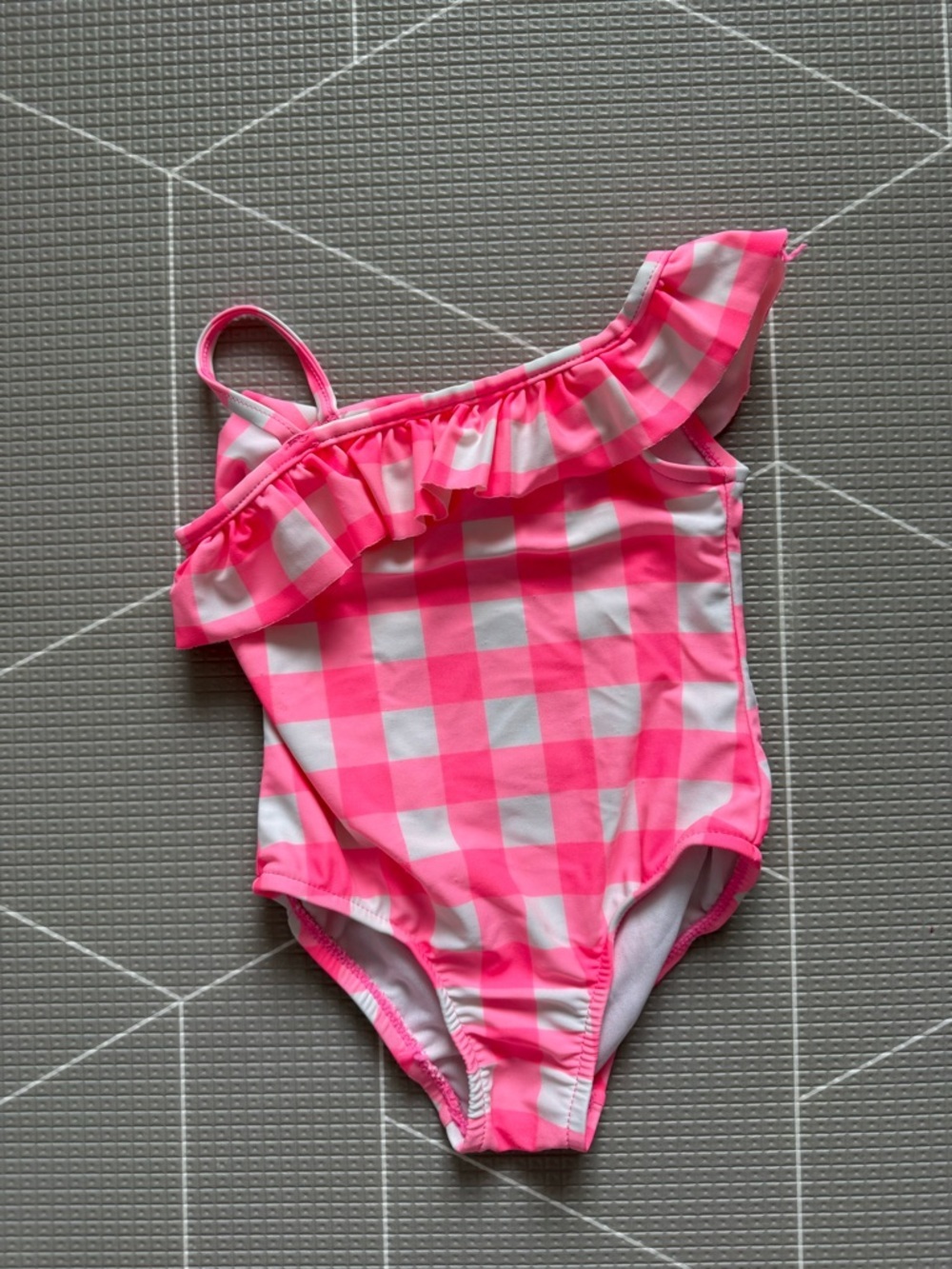 Carters|Baby girl/toddler Pink Gingham Ruffle One-Shoulder Swimsuit one piece•3T